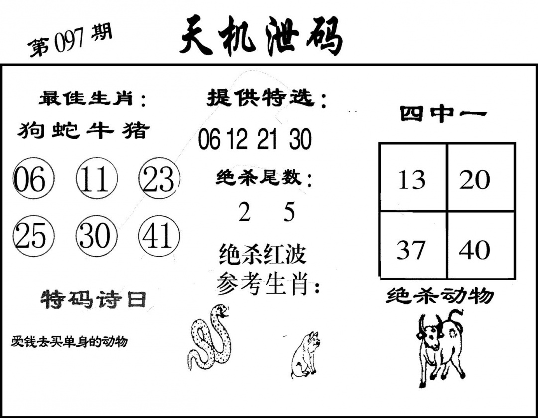 六合彩097期天机泄码(黑白)