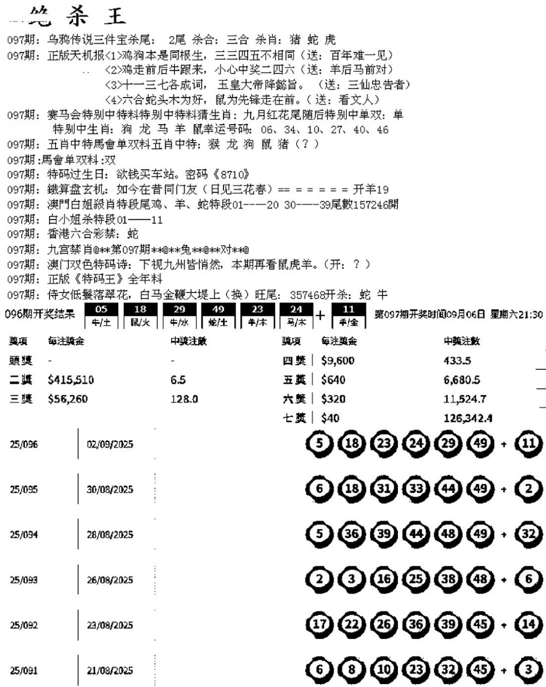 六合彩097期蓝天报B(黑白)