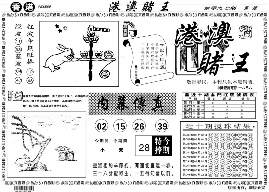 六合彩097期另版港澳赌王A(黑白)
