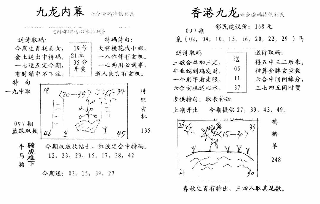 六合彩097期九龙内幕-开奖报(早图)(黑白)