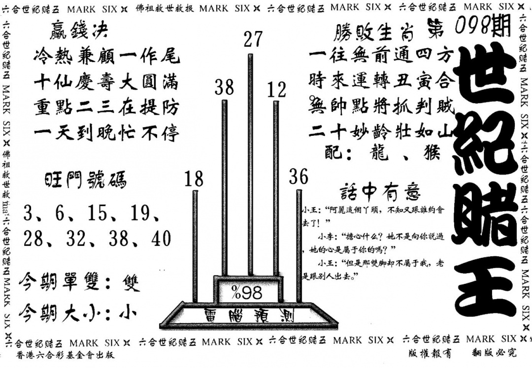 六合彩098期世纪赌王(黑白)