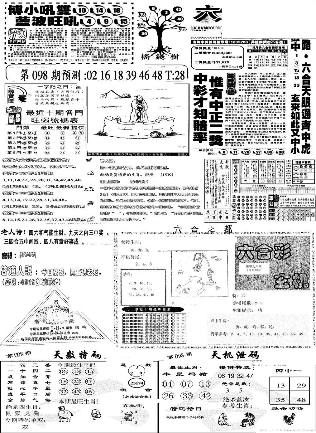 六合彩098期当日报-6(黑白)