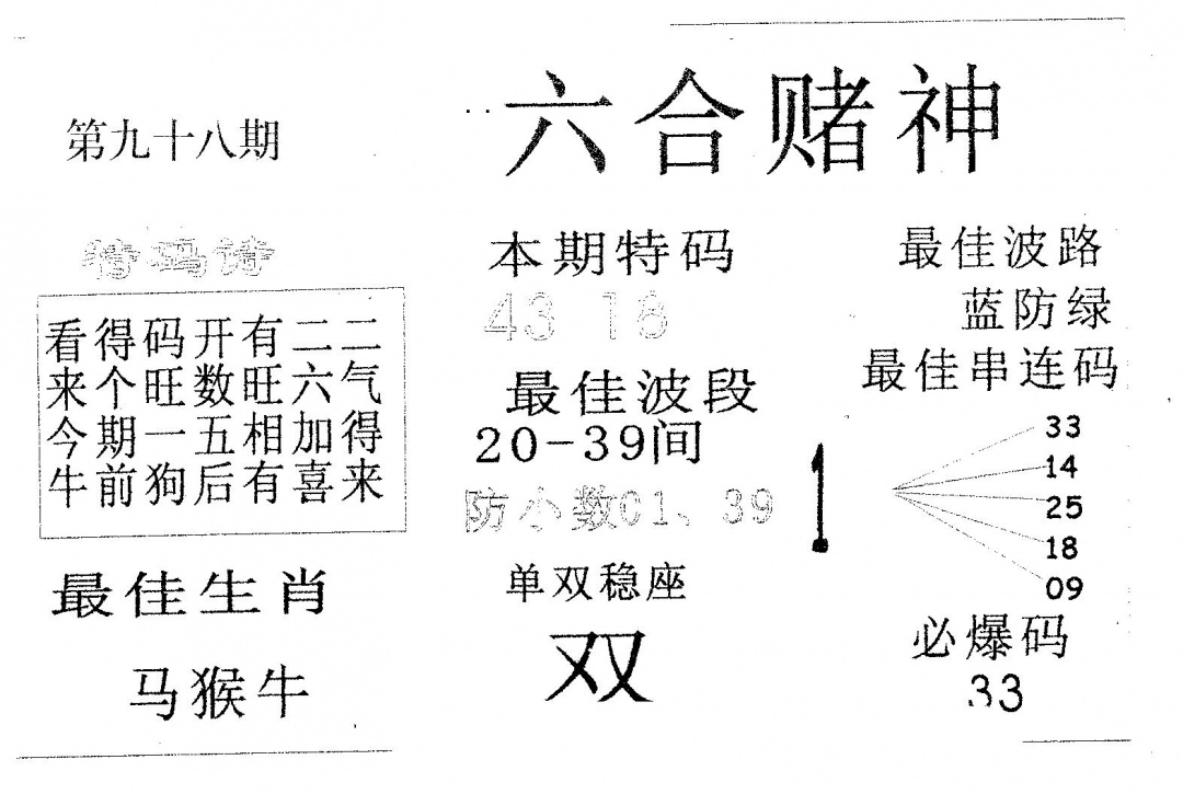 六合彩098期六合赌神(黑白)