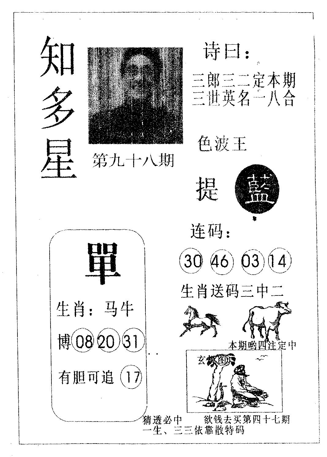 六合彩098期知多星(黑白)