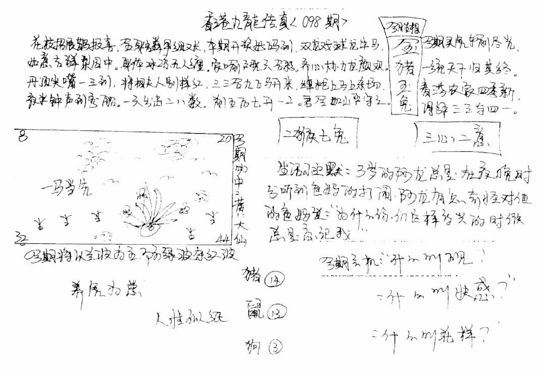 六合彩098期正版手写九龙(黑白)