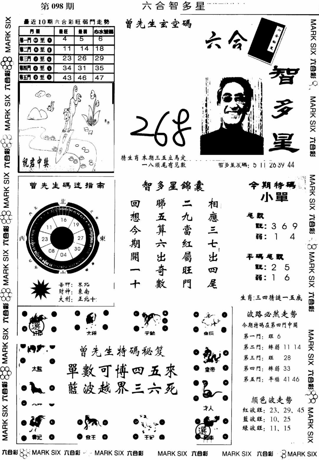 六合彩098期另六合智多星(早图)(黑白)