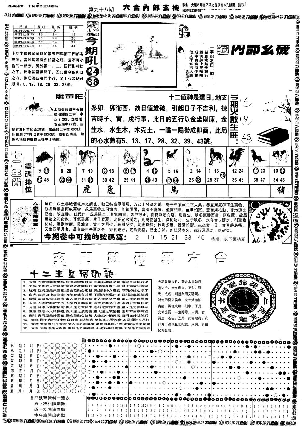六合彩098期另版六内部玄机A(黑白)