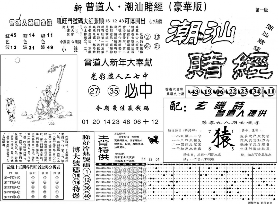 六合彩098期另潮汕赌经濠华版A(黑白)
