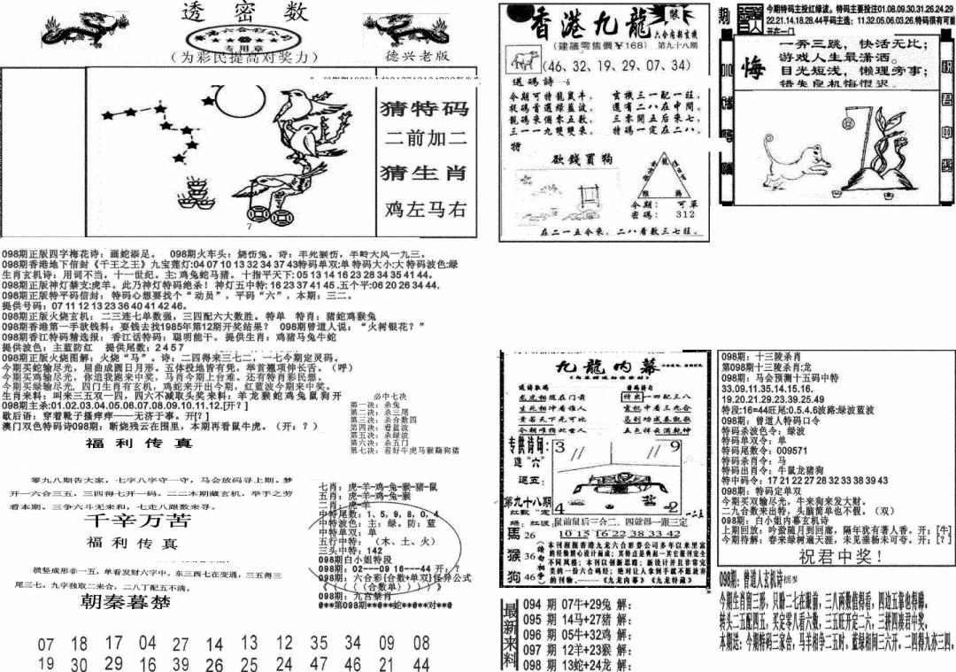 六合彩098期新透密数A(新)(黑白)