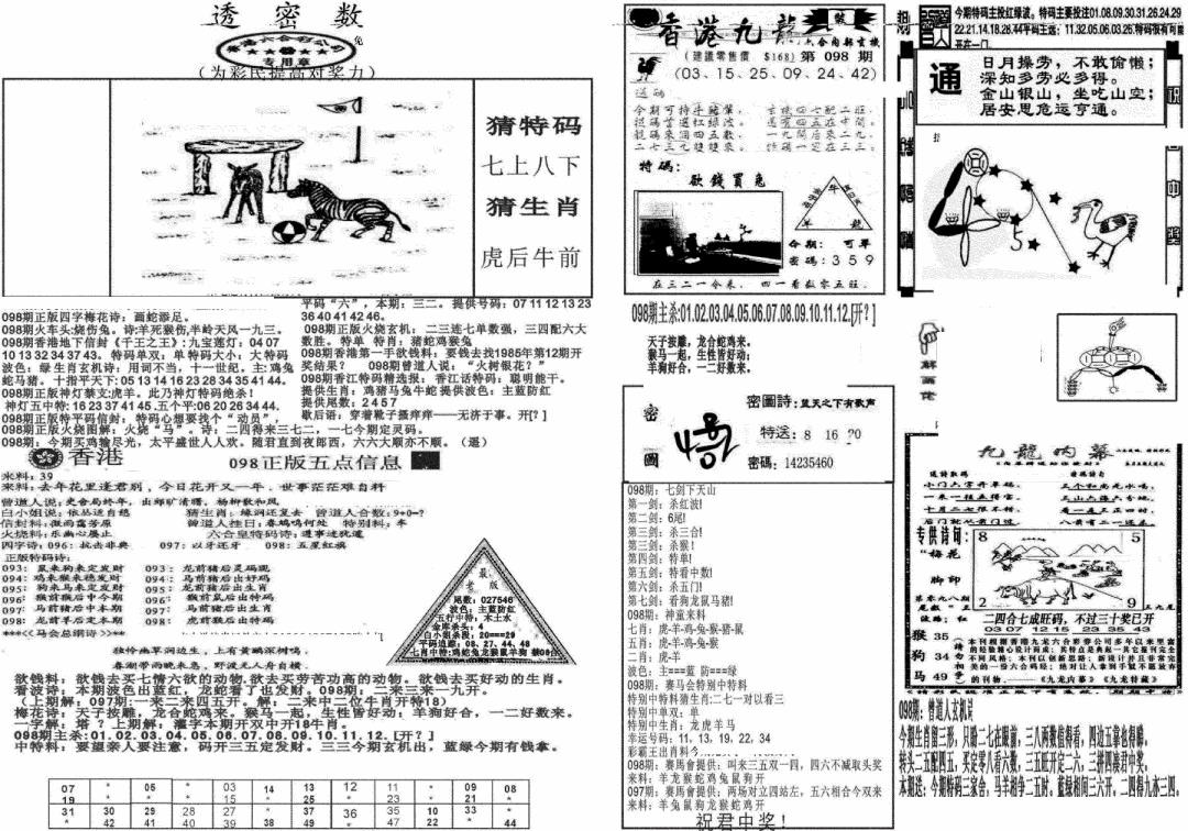 六合彩098期新透密数B(新)(黑白)