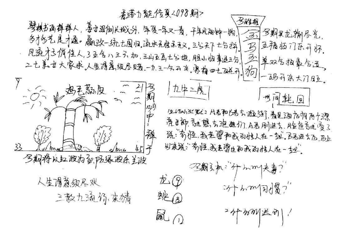 六合彩098期手写九龙内幕(早图)(黑白)