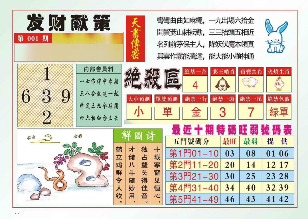 六合彩001期发财献策