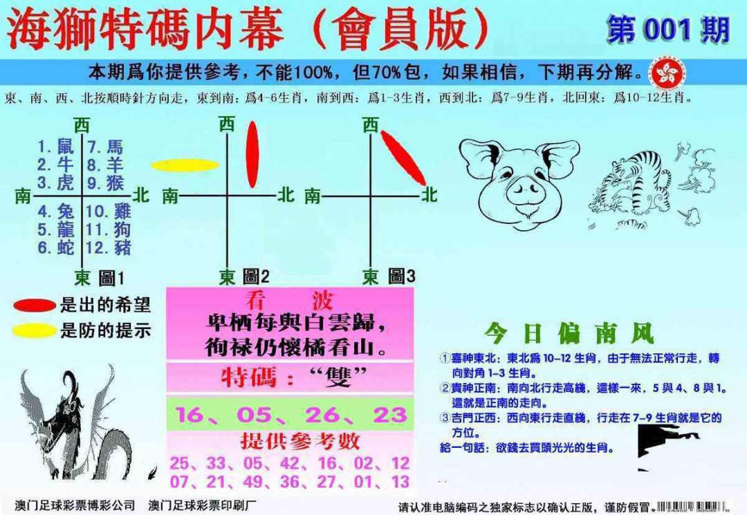 六合彩001期另版海狮特码内幕报