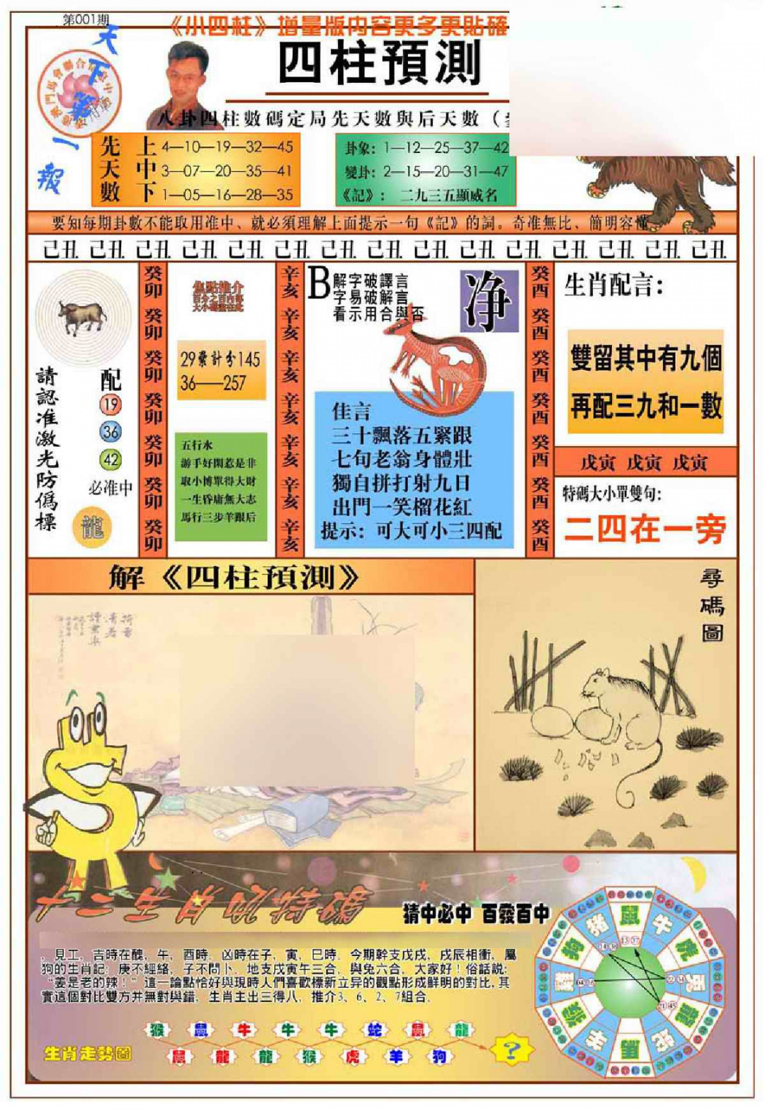 六合彩001期(新版)四柱预测A