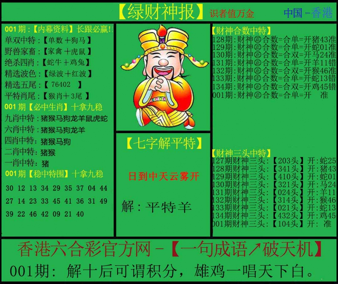 六合彩001期绿财神