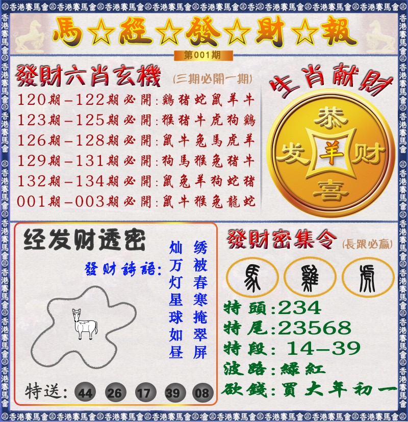 六合彩001期马经发财报（荐）