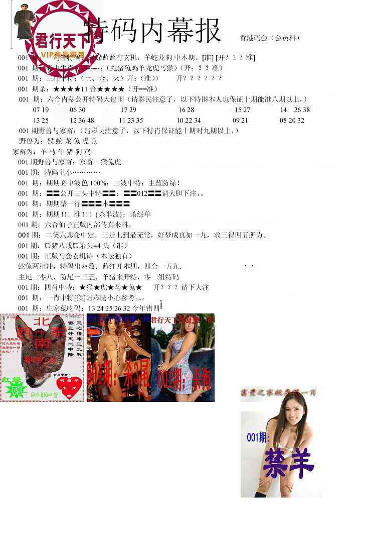 六合彩001期特码内幕报