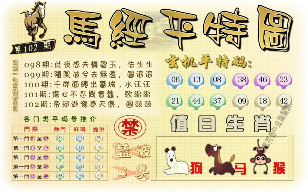 六合彩102期马经平特图（荐）