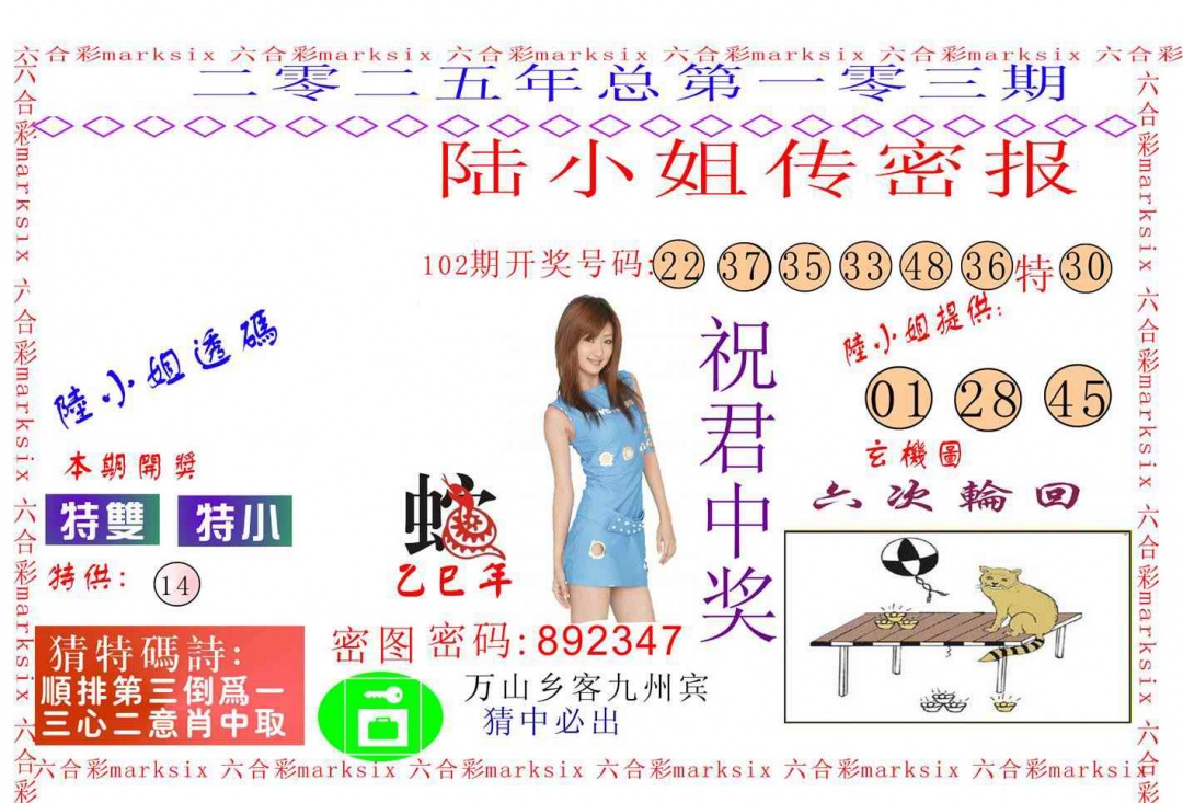 六合彩103期陆小姐传密A