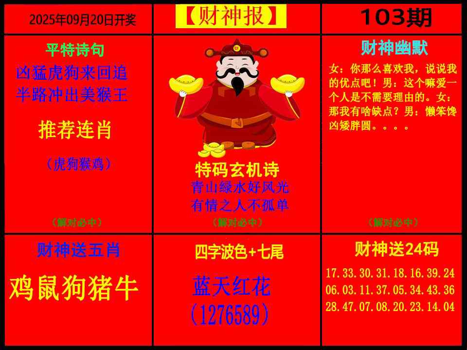 六合彩103期财神报