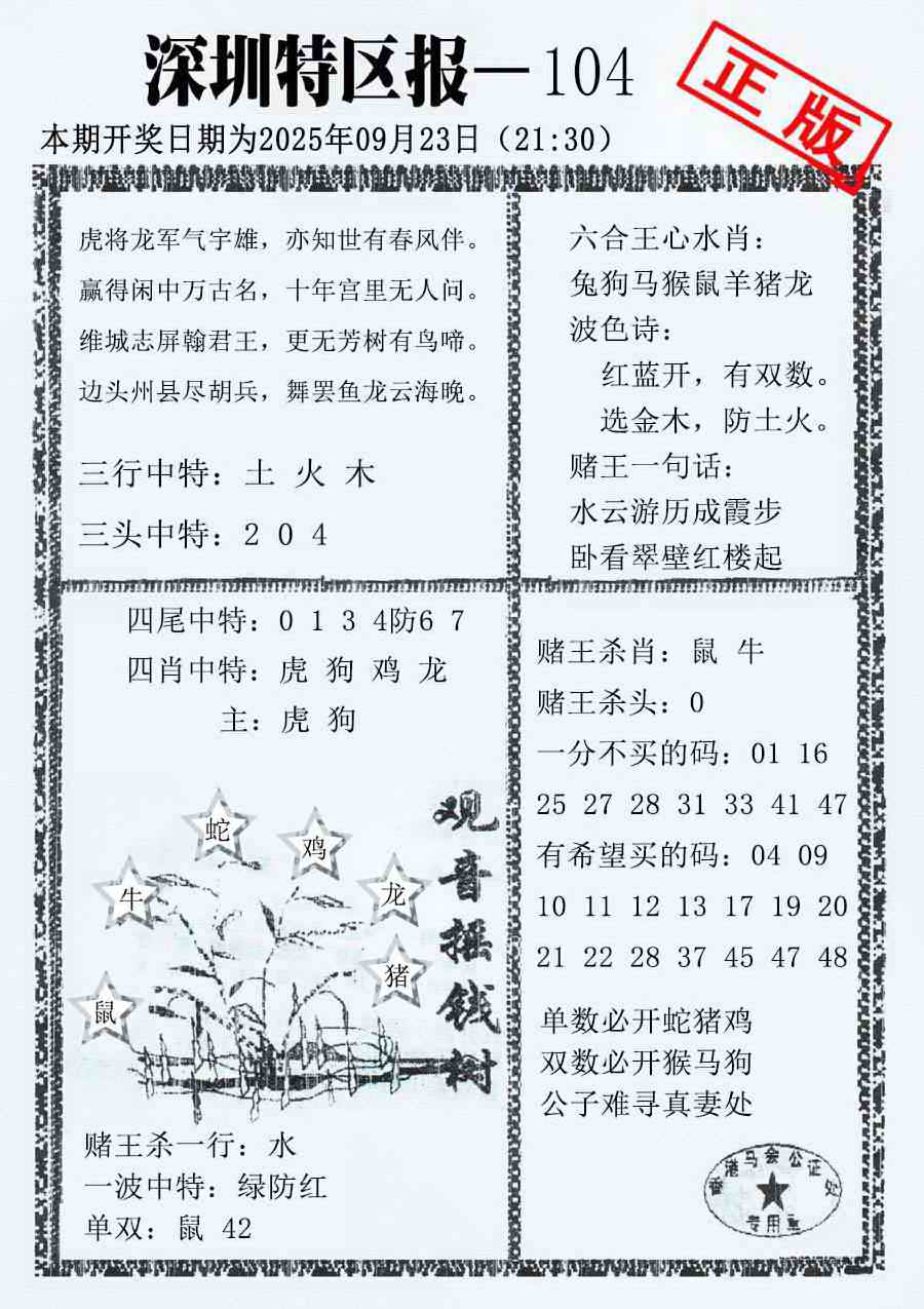 六合彩104期深圳特区报A