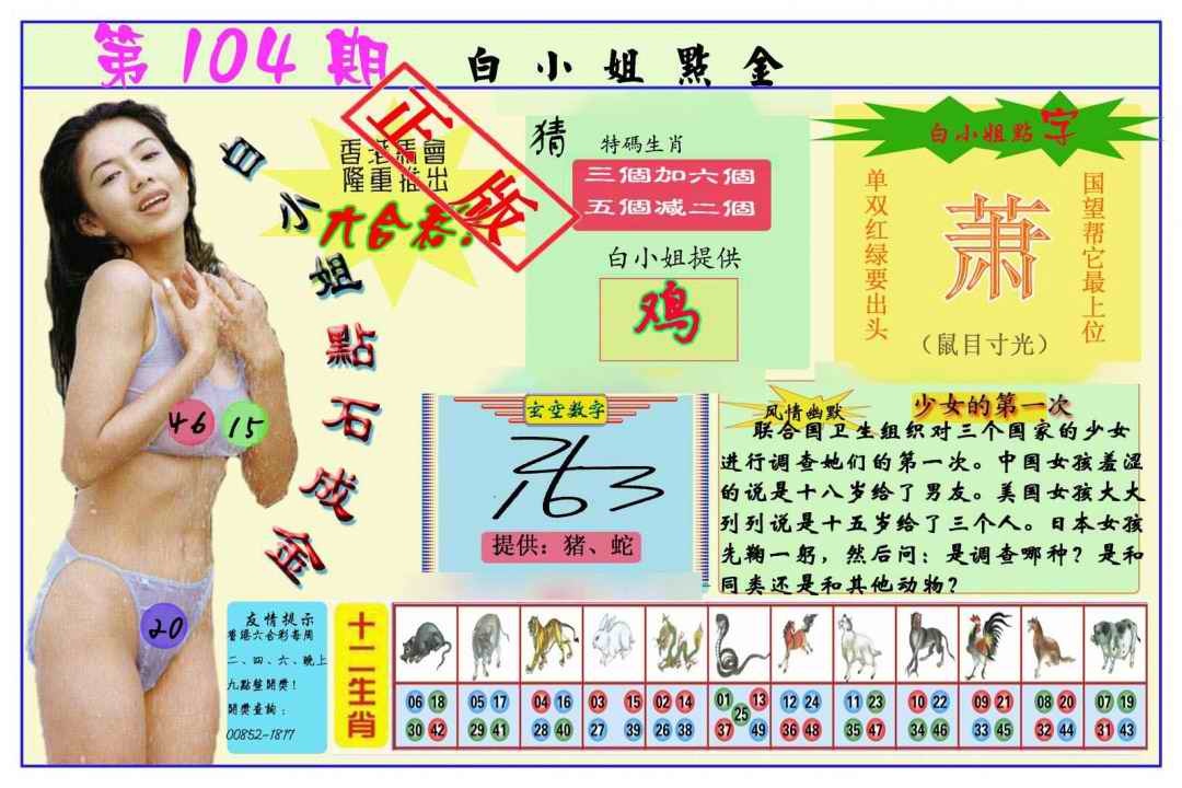 六合彩104期白小姐点金