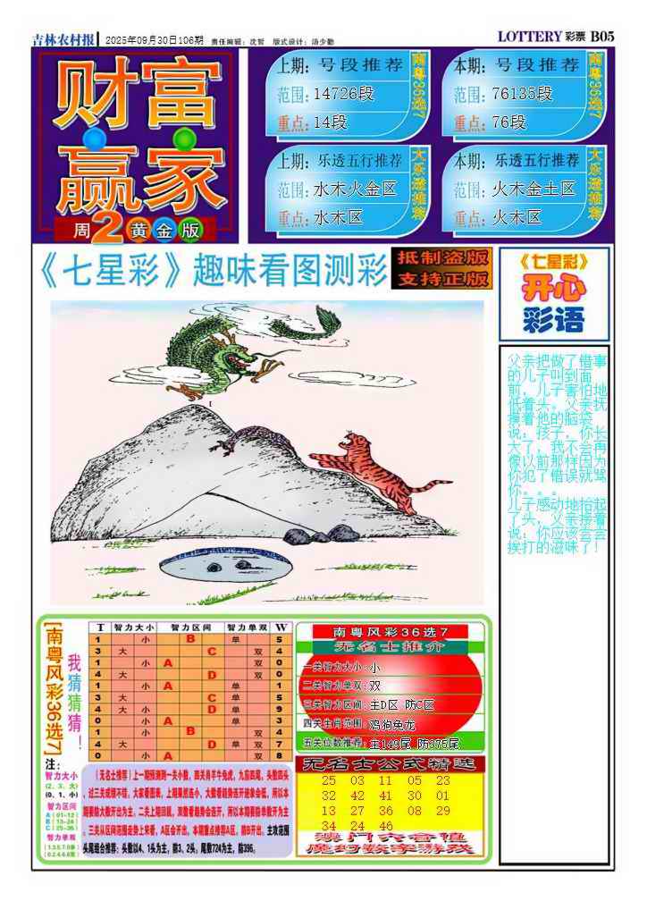 六合彩106期财富赢家（七星彩）