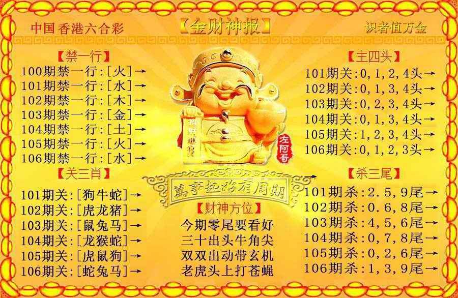 六合彩106期金财神
