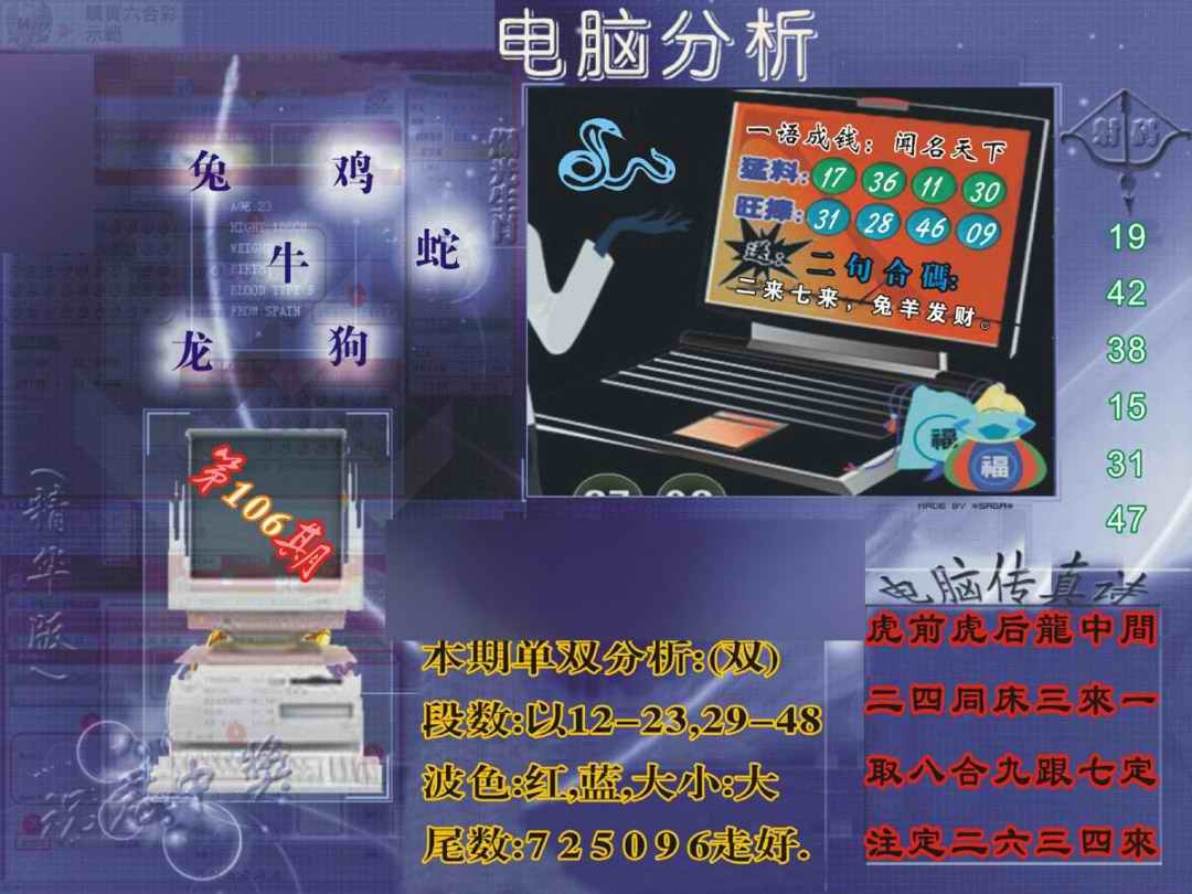 六合彩106期正版电脑分析贴士