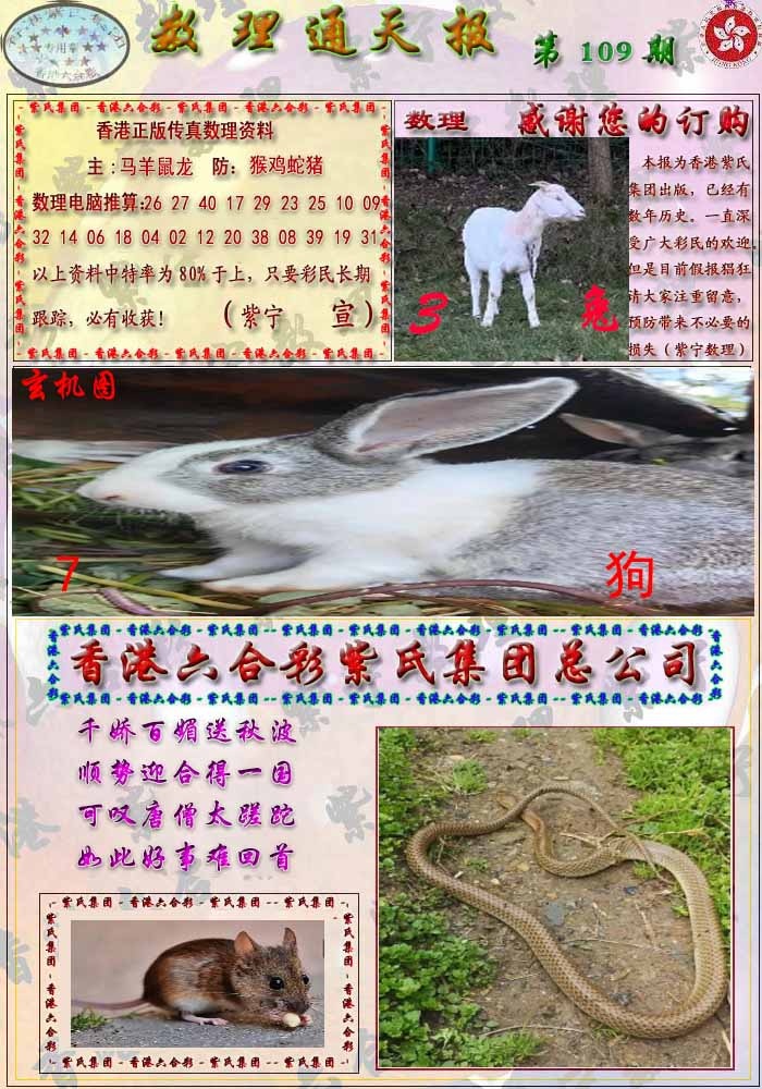 六合彩109期数通报