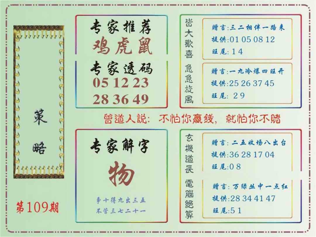 六合彩109期马经策略