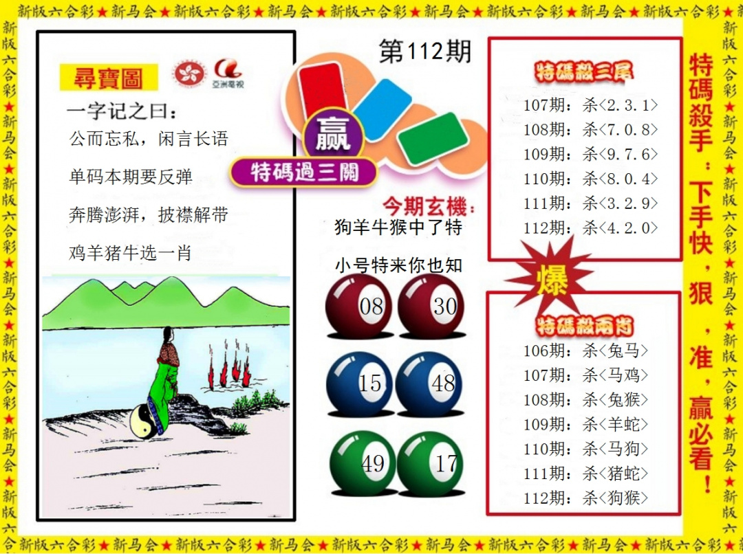 六合彩112期特码过三关
