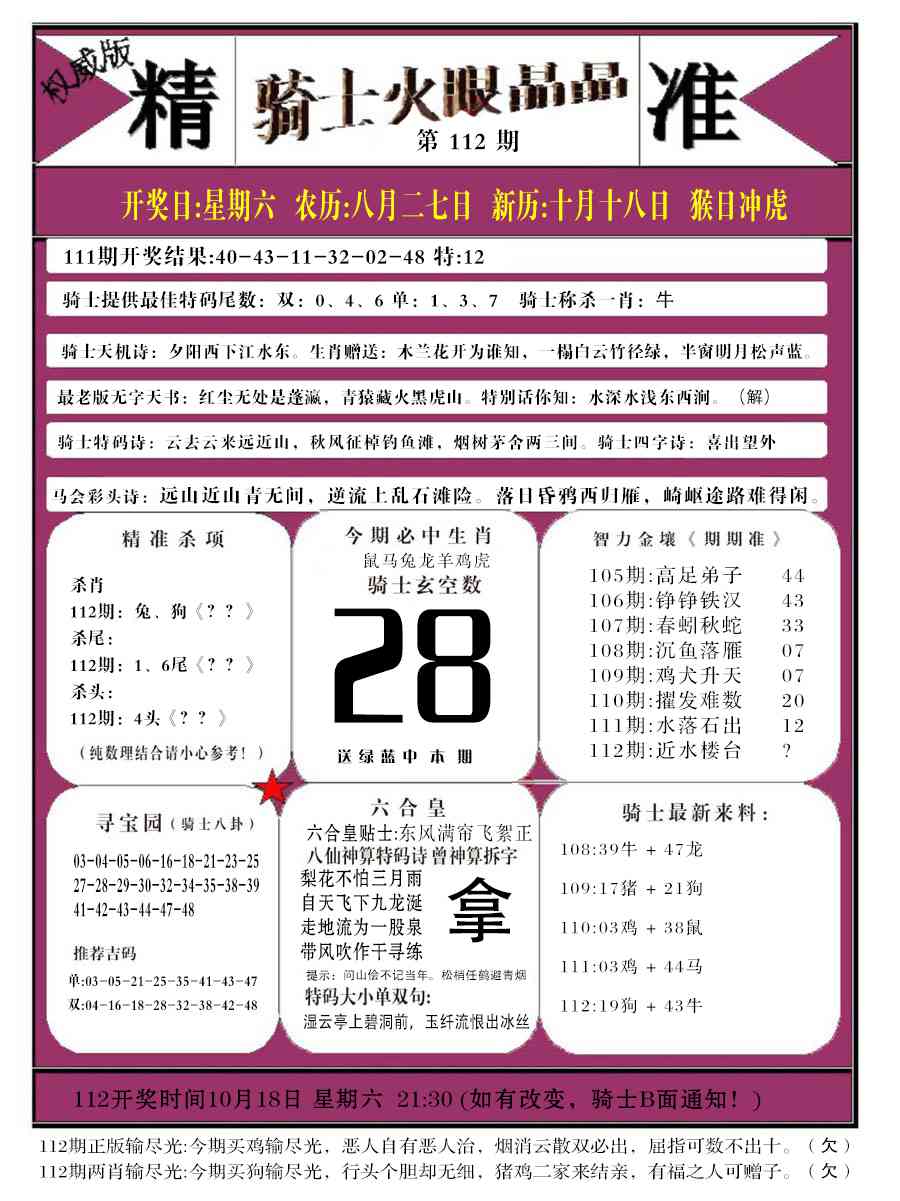 六合彩112期骑士火眼晶晶b