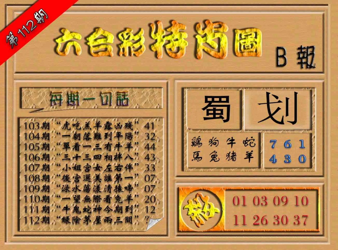 六合彩112期六合彩特肖图（B报）