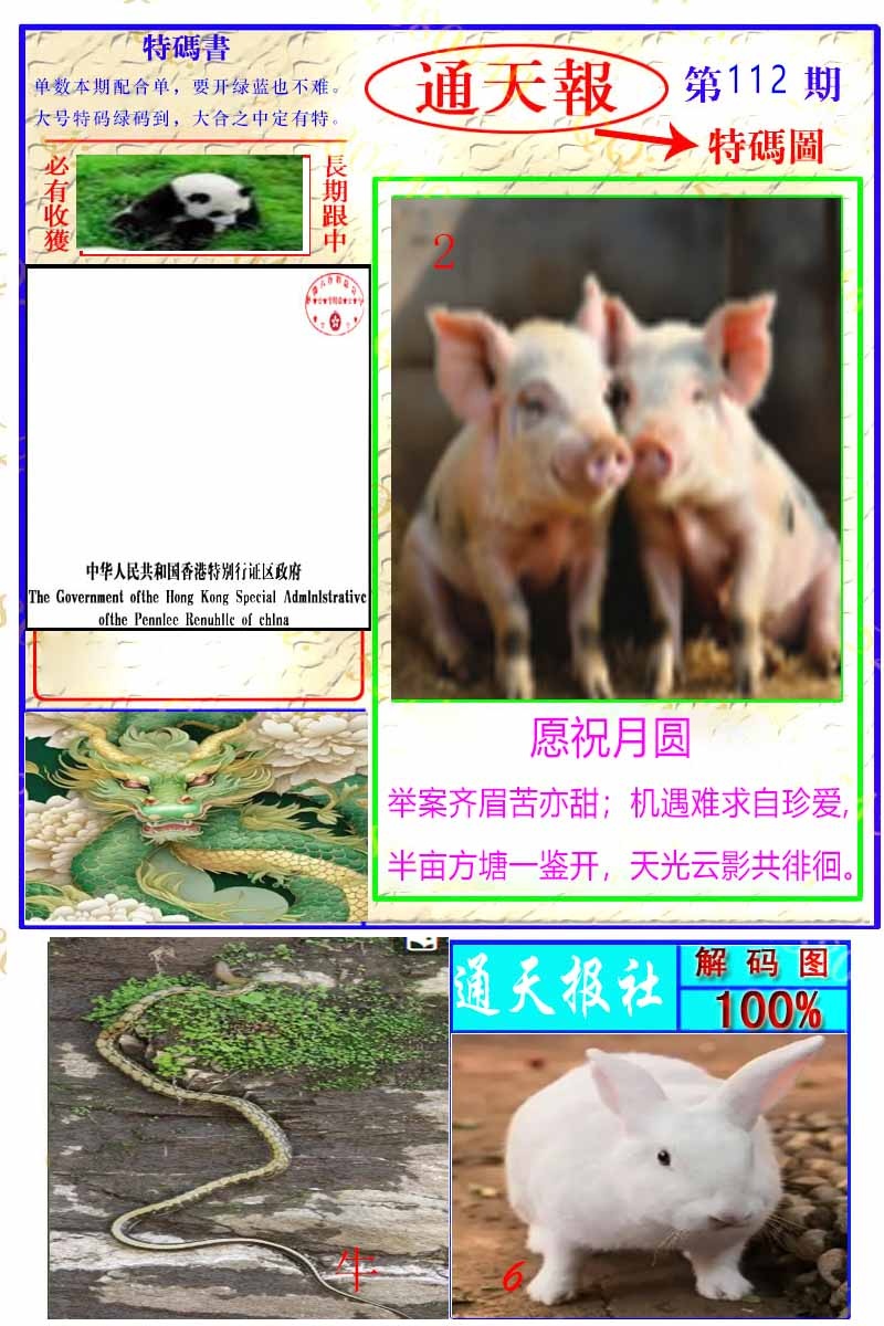 六合彩112期通天特解图