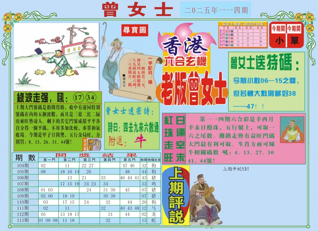 六合彩114期老版曾女士A