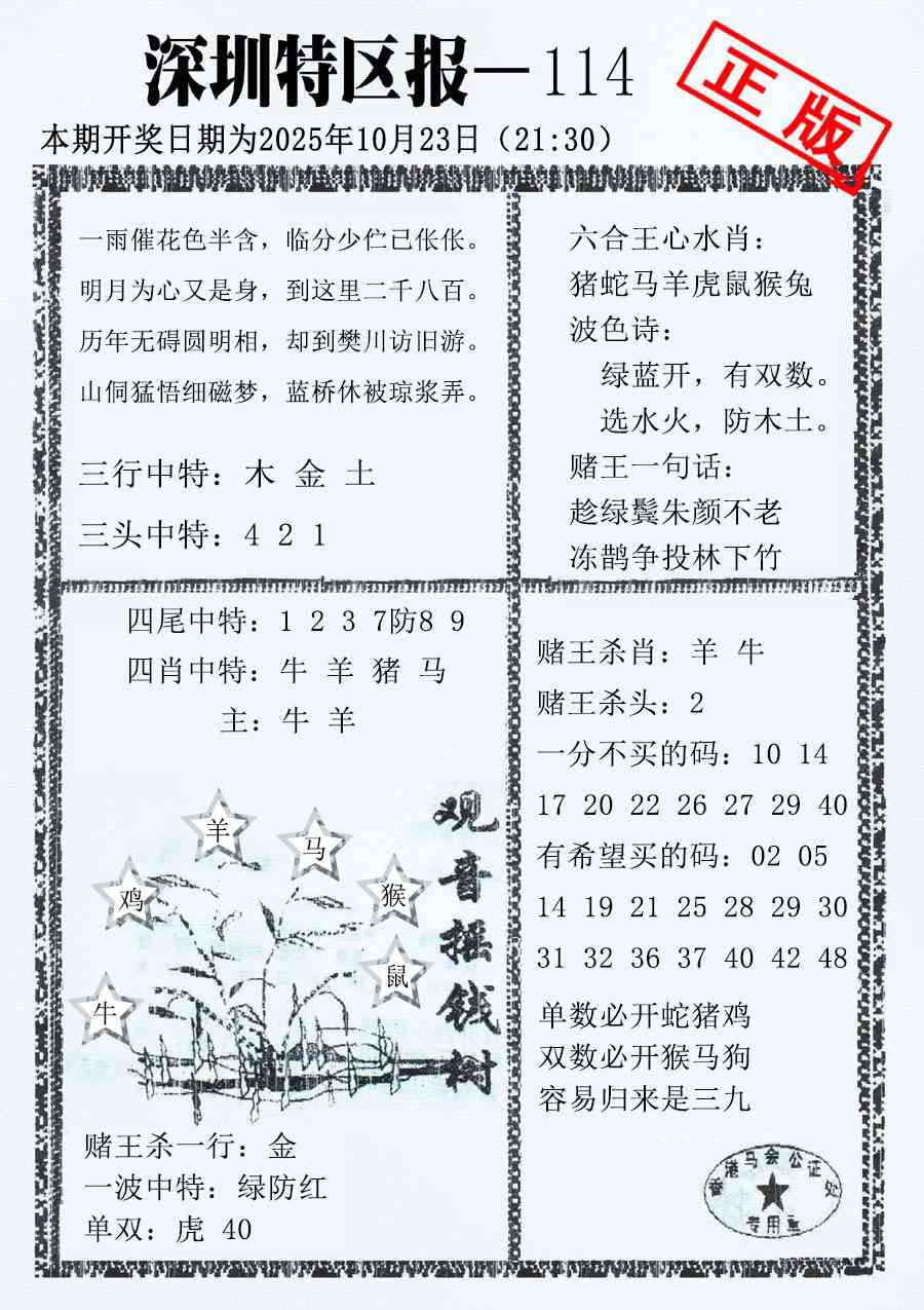六合彩114期深圳特区报A