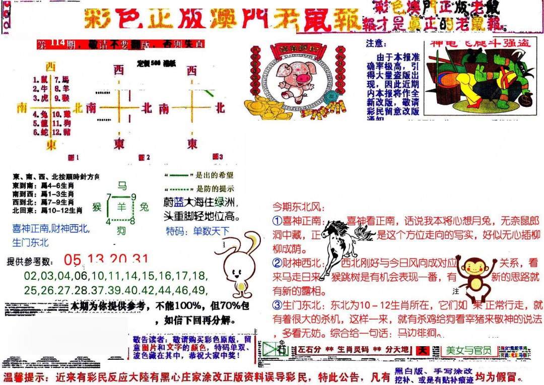 六合彩114期彩色正版澳门老鼠报