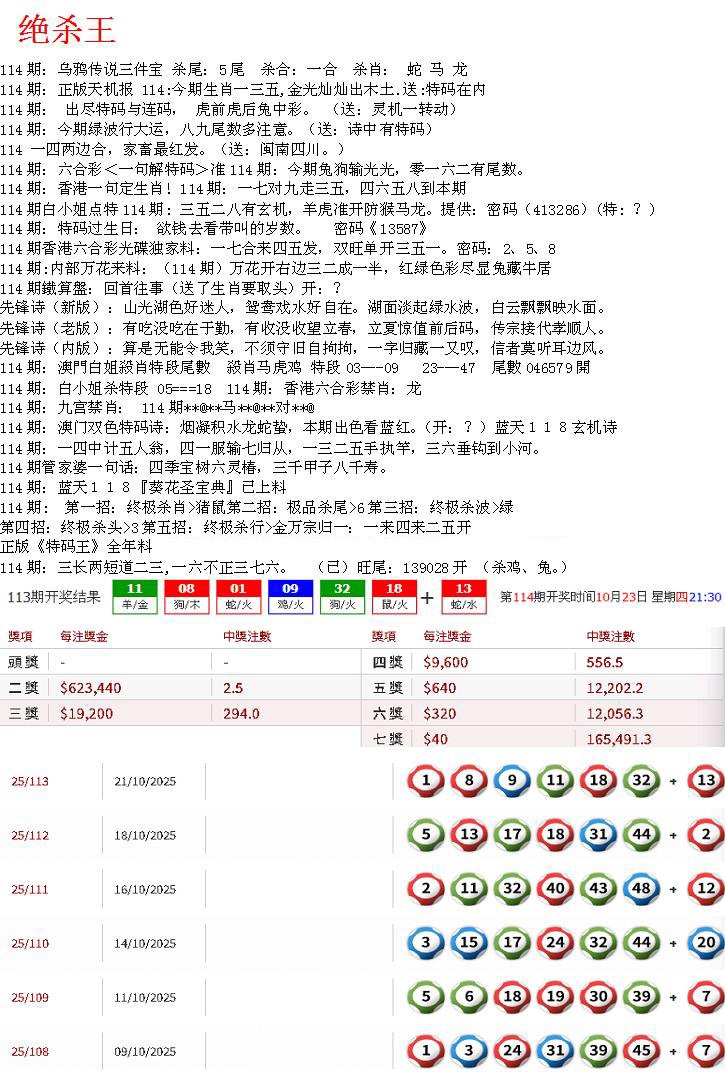 六合彩114期蓝天报B