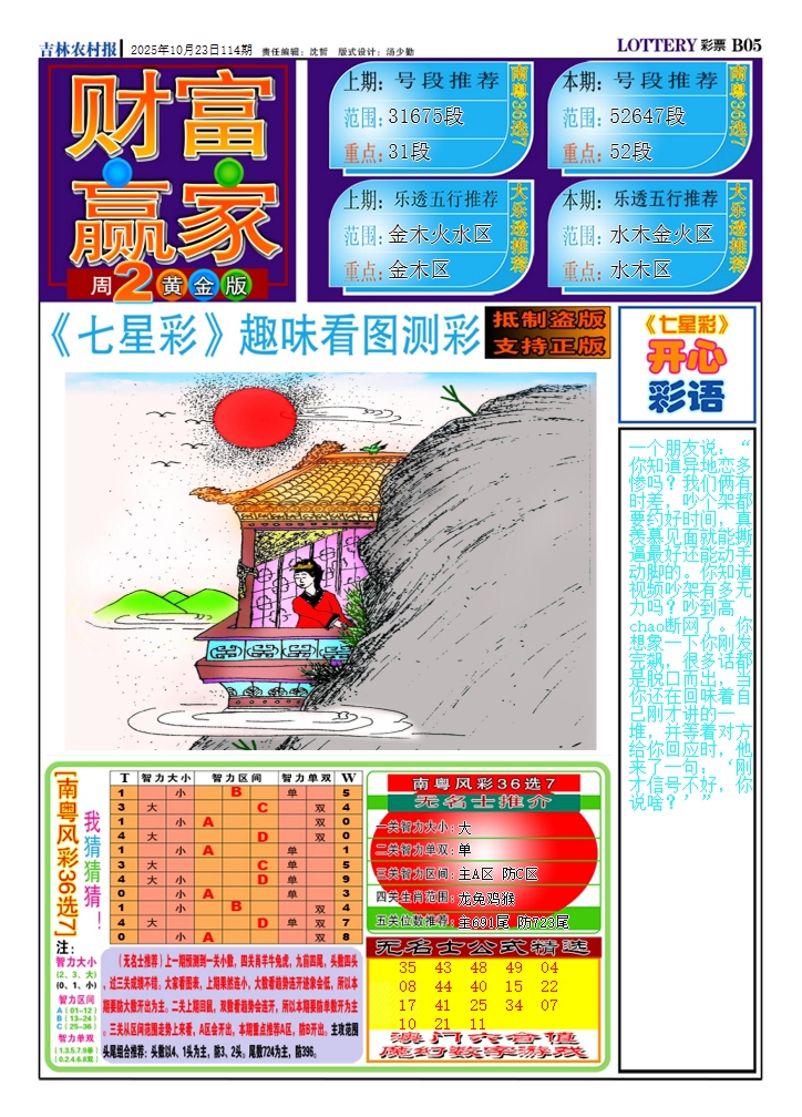 六合彩114期财富赢家（七星彩）