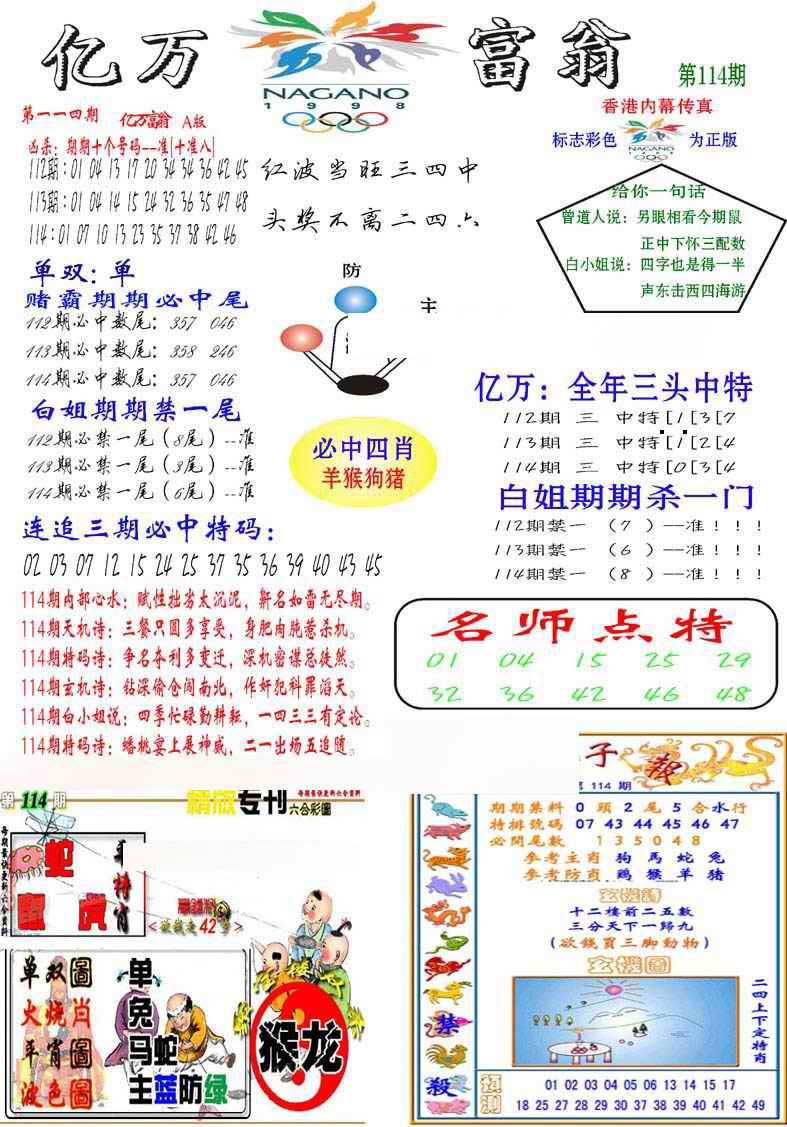 六合彩114期亿万富翁A