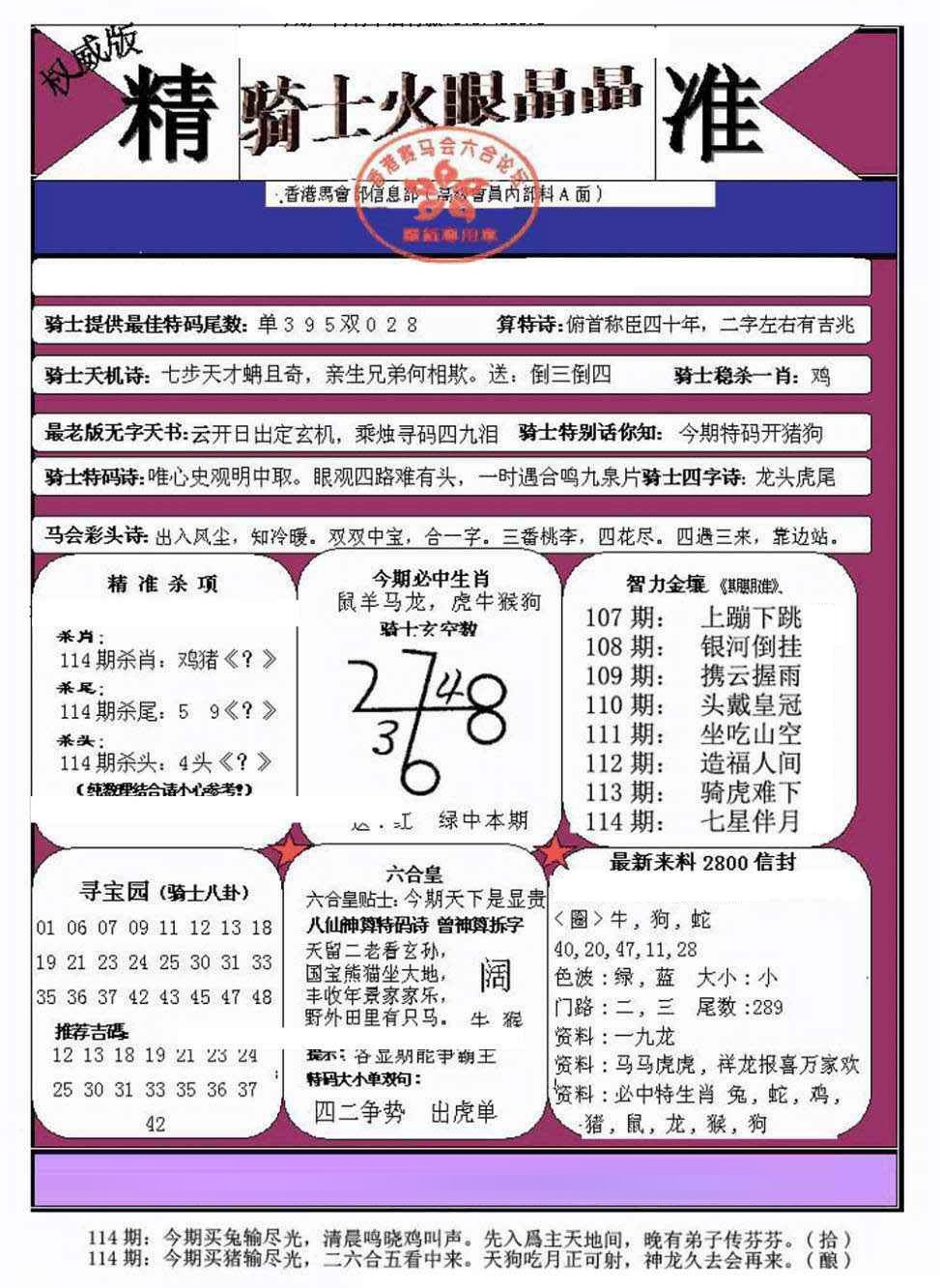 六合彩114期骑士火眼晶晶（正）