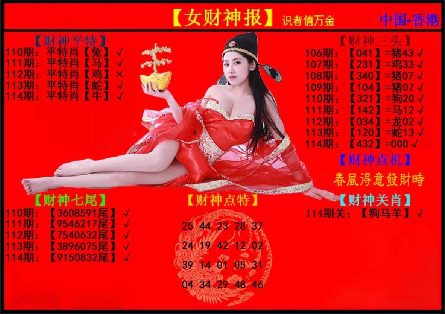 六合彩114期女财神报