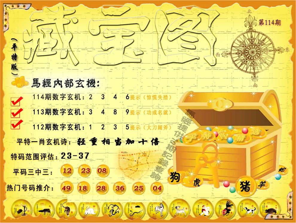 六合彩114期平特藏宝图（荐）