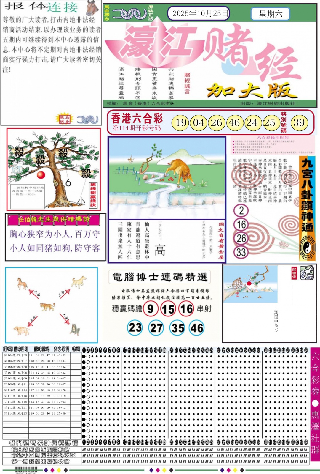 六合彩115期濠江赌经A加大版