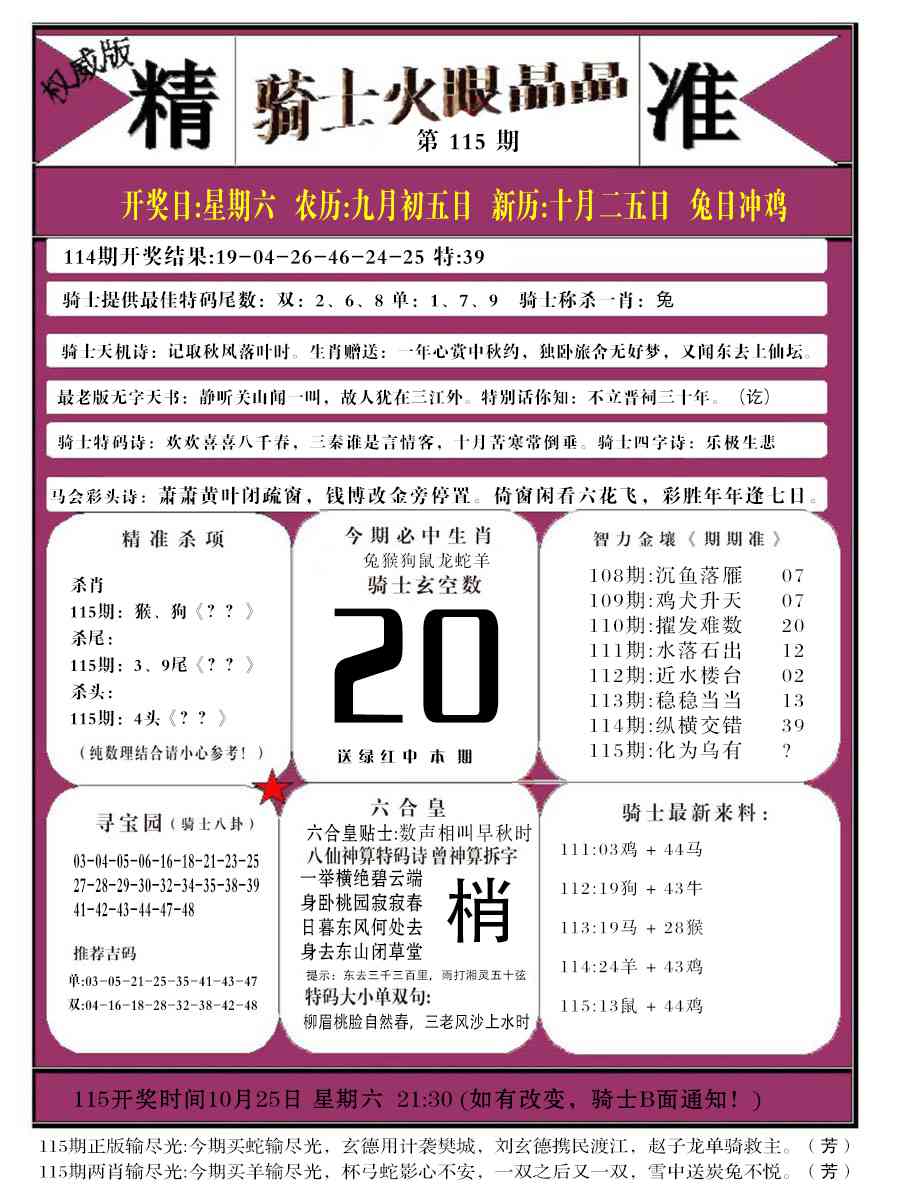 六合彩115期骑士火眼晶晶b