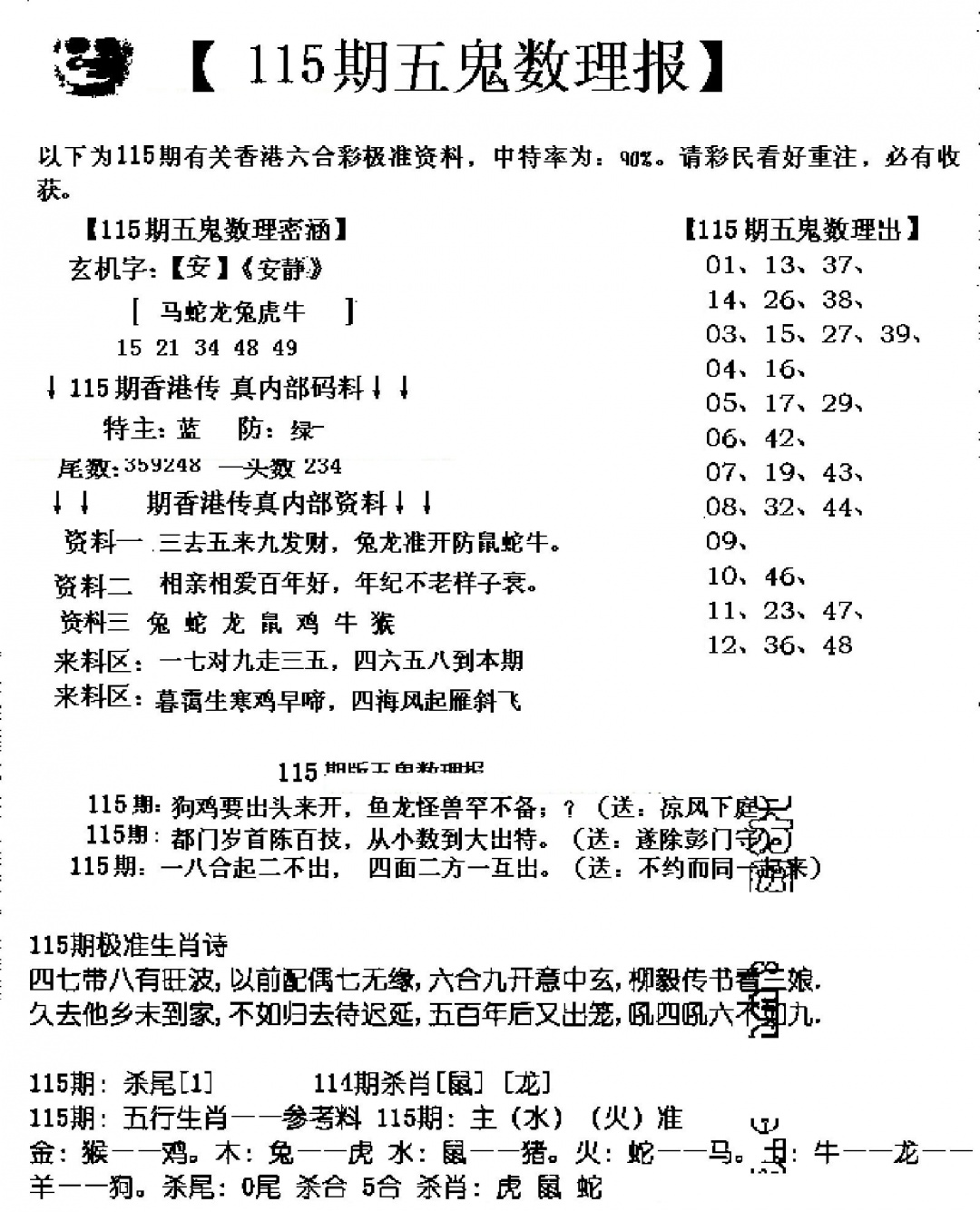 六合彩115期五鬼数理报