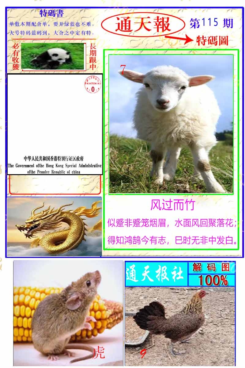 六合彩115期通天特解图