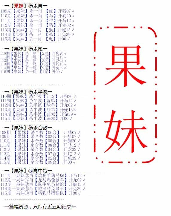 六合彩115期果妹心水