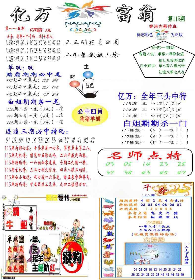 六合彩115期亿万富翁A